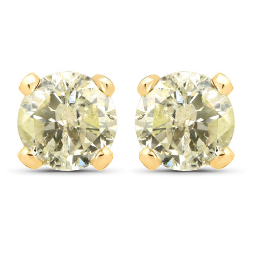 Bids.com 1.02 Carat Genuine LB Diamond 14K Yellow Gold Earrings Earrings White Smoke Default Title