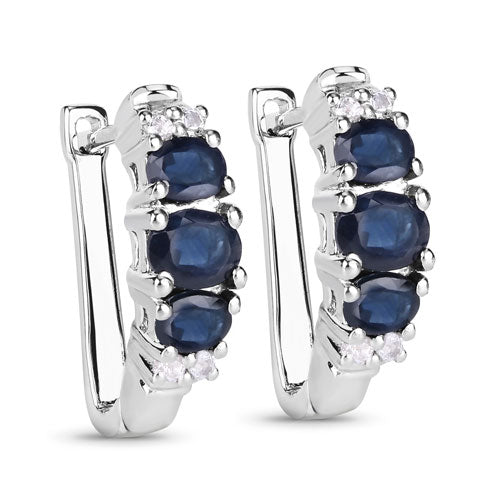 Bids.com 1.66 Carat Genuine Blue Sapphire and White Topaz .925 Sterling Silver Earrings Earrings White Smoke Default Title