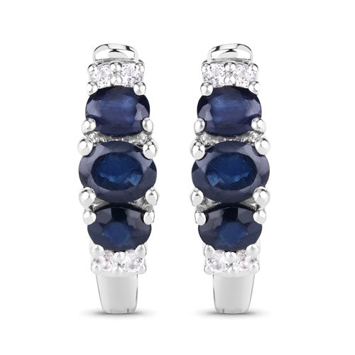 Bids.com 1.66 Carat Genuine Blue Sapphire and White Topaz .925 Sterling Silver Earrings Earrings White Smoke