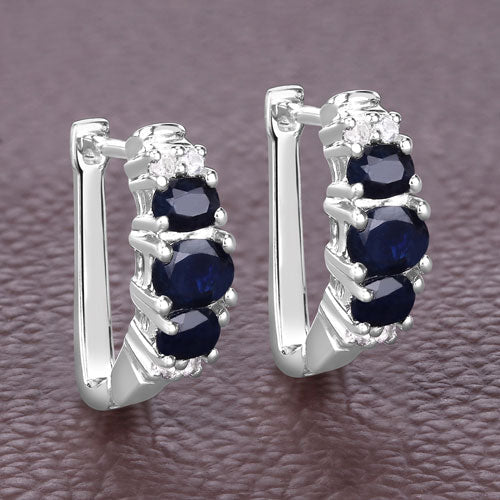 Bids.com 1.66 Carat Genuine Blue Sapphire and White Topaz .925 Sterling Silver Earrings Earrings Dim Gray