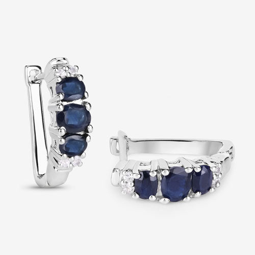 Bids.com 1.66 Carat Genuine Blue Sapphire and White Topaz .925 Sterling Silver Earrings Earrings White Smoke