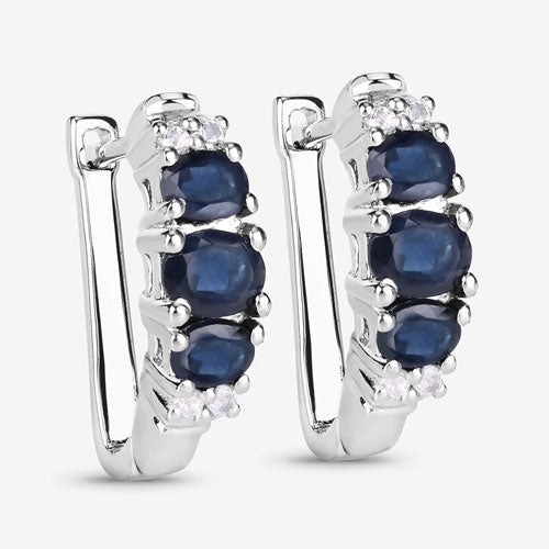 Bids.com 1.66 Carat Genuine Blue Sapphire and White Topaz .925 Sterling Silver Earrings Earrings White Smoke