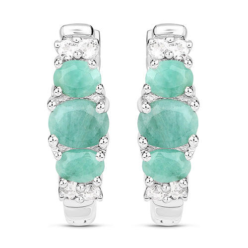 Bids.com 1.30 Carat Genuine Emerald and White Topaz .925 Sterling Silver Earrings Earrings White Smoke Default Title