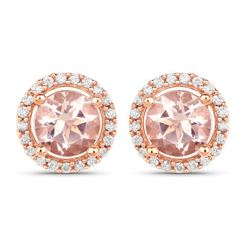 Bids.com 0.93 Carat Genuine Morganite and White Diamond 14K Rose Gold Earrings Earrings White Smoke Default Title