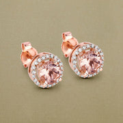 Bids.com 0.93 Carat Genuine Morganite and White Diamond 14K Rose Gold Earrings Earrings Rosy Brown