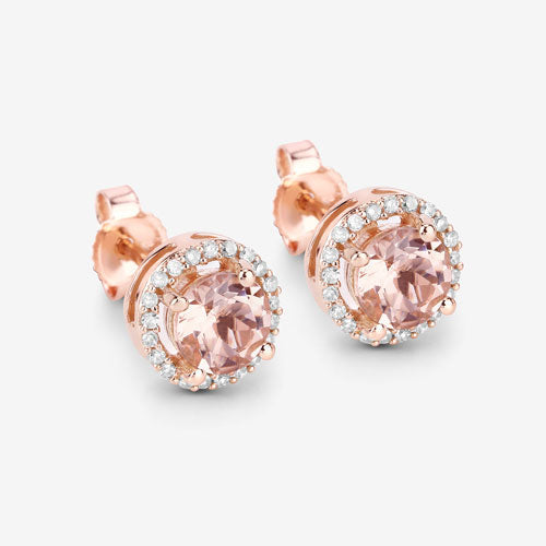 Bids.com 0.93 Carat Genuine Morganite and White Diamond 14K Rose Gold Earrings Earrings White Smoke