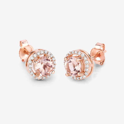 Bids.com 0.93 Carat Genuine Morganite and White Diamond 14K Rose Gold Earrings Earrings White Smoke