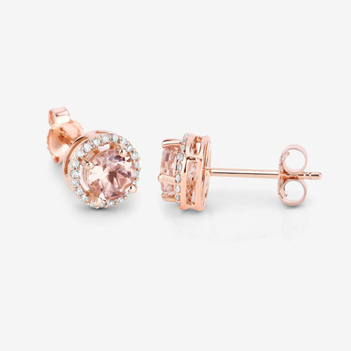 Bids.com 0.93 Carat Genuine Morganite and White Diamond 14K Rose Gold Earrings Earrings White Smoke