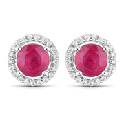 Bids.com 1.22 Carat Genuine Ruby and White Diamond 14K White Gold Earrings Earrings White Smoke Default Title