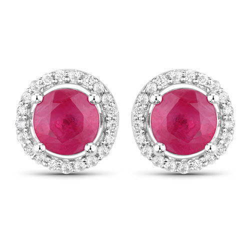 Bids.com 1.22 Carat Genuine Ruby and White Diamond 14K White Gold Earrings Earrings White Smoke Default Title