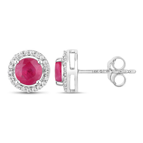 Bids.com 1.22 Carat Genuine Ruby and White Diamond 14K White Gold Earrings Earrings White Smoke