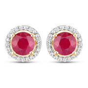 Bids.com 1.22 Carat Genuine Ruby and White Diamond 14K Yellow Gold Earrings Earrings White Smoke Default Title
