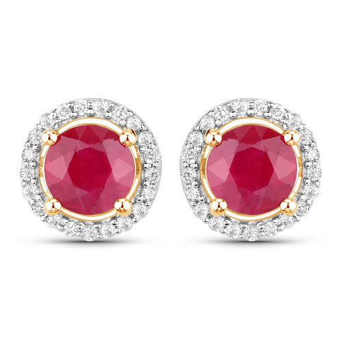 Bids.com 1.22 Carat Genuine Ruby and White Diamond 14K Yellow Gold Earrings Earrings White Smoke Default Title