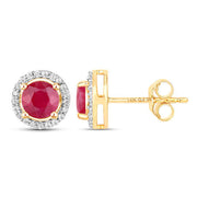 Bids.com 1.22 Carat Genuine Ruby and White Diamond 14K Yellow Gold Earrings Earrings White Smoke