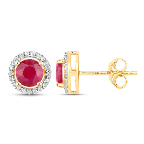 Bids.com 1.22 Carat Genuine Ruby and White Diamond 14K Yellow Gold Earrings Earrings White Smoke