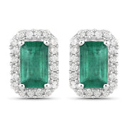 Bids.com 0.91 Carat Genuine Zambian Emerald and White Diamond 14K White Gold Earrings Earrings White Smoke Default Title