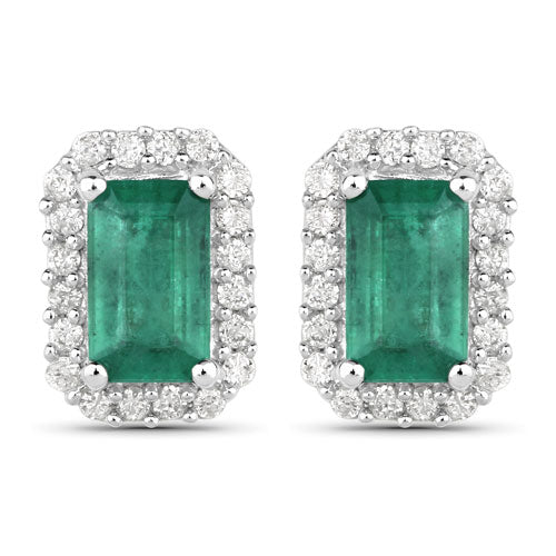 Bids.com 0.91 Carat Genuine Zambian Emerald and White Diamond 14K White Gold Earrings Earrings White Smoke Default Title