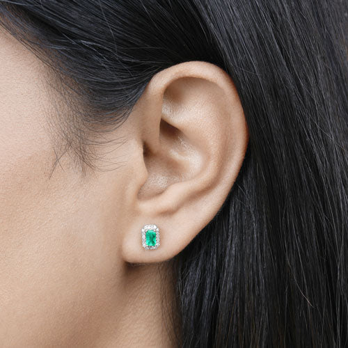 Bids.com 0.91 Carat Genuine Zambian Emerald and White Diamond 14K White Gold Earrings Earrings Black