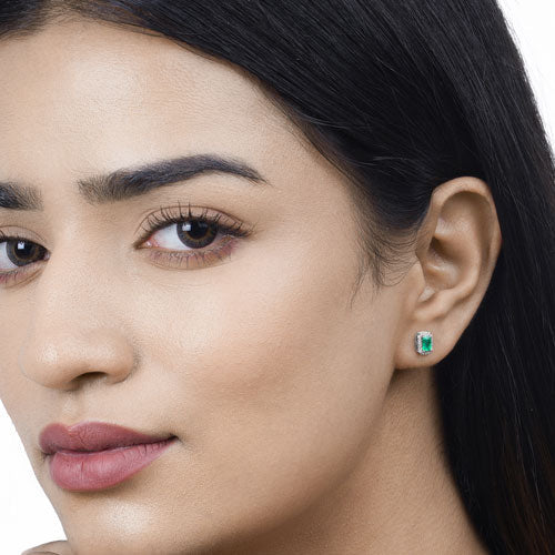 Bids.com 0.91 Carat Genuine Zambian Emerald and White Diamond 14K White Gold Earrings Earrings Black