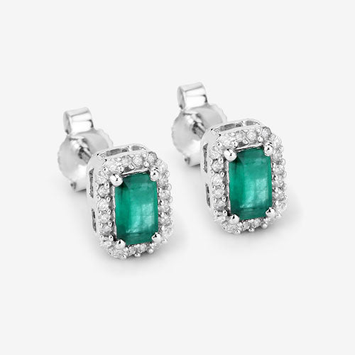 Bids.com 0.91 Carat Genuine Zambian Emerald and White Diamond 14K White Gold Earrings Earrings White Smoke