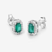 Bids.com 0.91 Carat Genuine Zambian Emerald and White Diamond 14K White Gold Earrings Earrings White Smoke