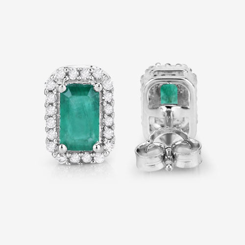Bids.com 0.91 Carat Genuine Zambian Emerald and White Diamond 14K White Gold Earrings Earrings White Smoke