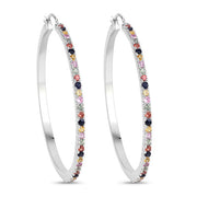 Bids.com 2.24 Carat Genuine Multi Sapphire .925 Sterling Silver Earrings Earrings White Smoke Default Title