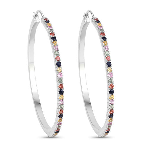 Bids.com 2.24 Carat Genuine Multi Sapphire .925 Sterling Silver Earrings Earrings White Smoke Default Title