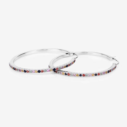 Bids.com 2.24 Carat Genuine Multi Sapphire .925 Sterling Silver Earrings Earrings White Smoke