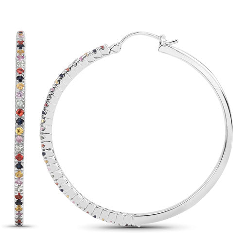 Bids.com 2.24 Carat Genuine Multi Sapphire .925 Sterling Silver Earrings Earrings White Smoke