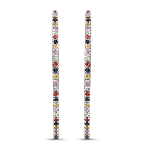 Bids.com 2.24 Carat Genuine Multi Sapphire .925 Sterling Silver Earrings Earrings White Smoke