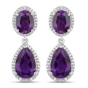 Bids.com 8.45 Carat Genuine Amethyst and White Diamond .925 Sterling Silver Earrings Earrings White Smoke Default Title