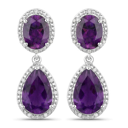 Bids.com 8.45 Carat Genuine Amethyst and White Diamond .925 Sterling Silver Earrings Earrings White Smoke Default Title