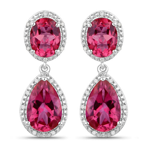 Bids.com 11.35 Carat Genuine Pink Topaz and White Diamond .925 Sterling Silver Earrings Earrings White Smoke Default Title