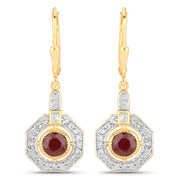 Bids.com 1.78 Carat Genuine Ruby and White Zircon .925 Sterling Silver Earrings Earrings White Smoke Default Title