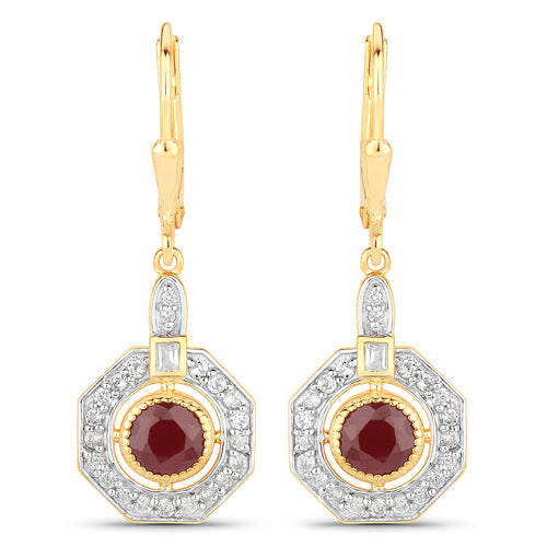 Bids.com 1.78 Carat Genuine Ruby and White Zircon .925 Sterling Silver Earrings Earrings White Smoke Default Title