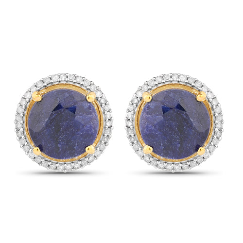 Bids.com 5.20 Carat Dyed Sapphire and White Diamond .925 Sterling Silver Earrings Earrings White Smoke Default Title