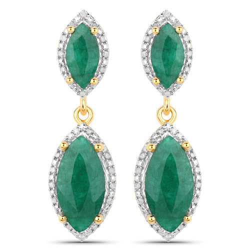 Bids.com 4.21 Carat Dyed Emerald and White Diamond .925 Sterling Silver Earrings Earrings White Smoke Default Title