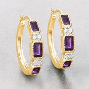 Bids.com 2.18 Carat Genuine Amethyst and White Topaz .925 Sterling Silver Earrings Earrings Light Gray