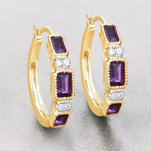 Bids.com 2.18 Carat Genuine Amethyst and White Topaz .925 Sterling Silver Earrings Earrings Light Gray