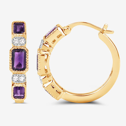 Bids.com 2.18 Carat Genuine Amethyst and White Topaz .925 Sterling Silver Earrings Earrings White Smoke