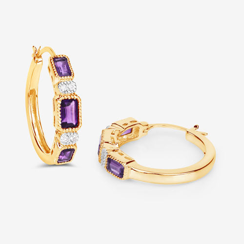 Bids.com 2.18 Carat Genuine Amethyst and White Topaz .925 Sterling Silver Earrings Earrings White Smoke