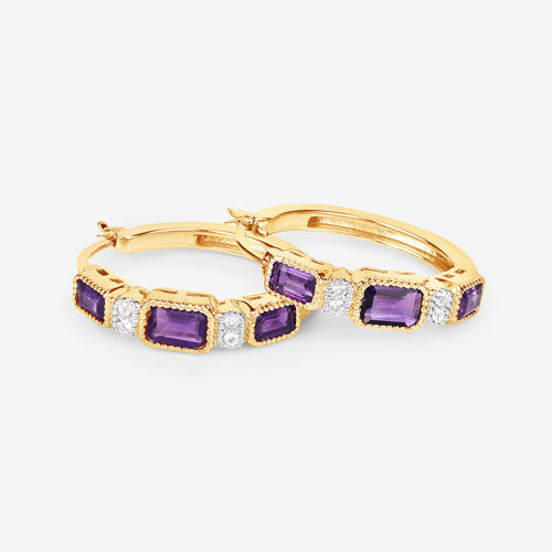 Bids.com 2.18 Carat Genuine Amethyst and White Topaz .925 Sterling Silver Earrings Earrings White Smoke