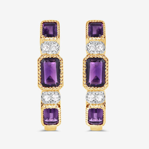Bids.com 2.18 Carat Genuine Amethyst and White Topaz .925 Sterling Silver Earrings Earrings White Smoke