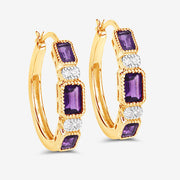 Bids.com 2.18 Carat Genuine Amethyst and White Topaz .925 Sterling Silver Earrings Earrings White Smoke