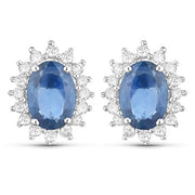 Bids.com 2.22 Carat Genuine Blue Sapphire and White Diamond 14K White Gold Earrings Earrings White Smoke Default Title