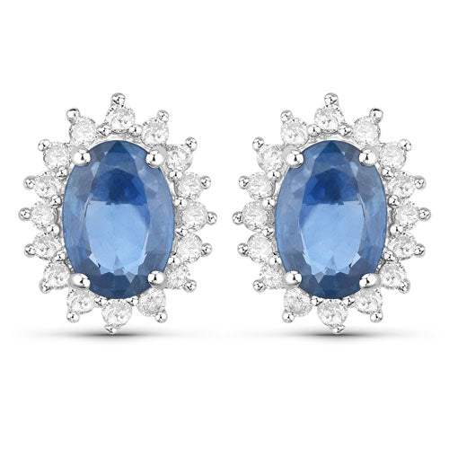 Bids.com 2.22 Carat Genuine Blue Sapphire and White Diamond 14K White Gold Earrings Earrings White Smoke Default Title