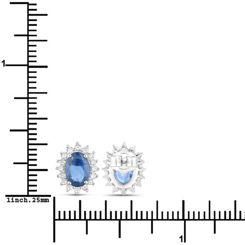 Bids.com 2.22 Carat Genuine Blue Sapphire and White Diamond 14K White Gold Earrings Earrings White Smoke