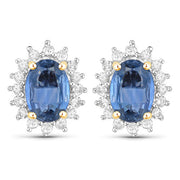 Bids.com 2.22 Carat Genuine Blue Sapphire and White Diamond 14K Yellow Gold Earrings Earrings White Smoke Default Title
