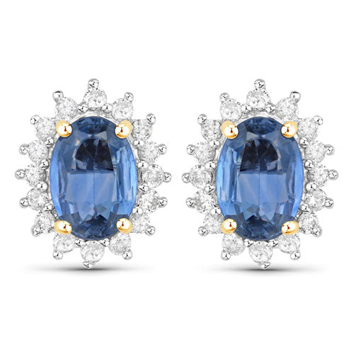 Bids.com 2.22 Carat Genuine Blue Sapphire and White Diamond 14K Yellow Gold Earrings Earrings White Smoke Default Title